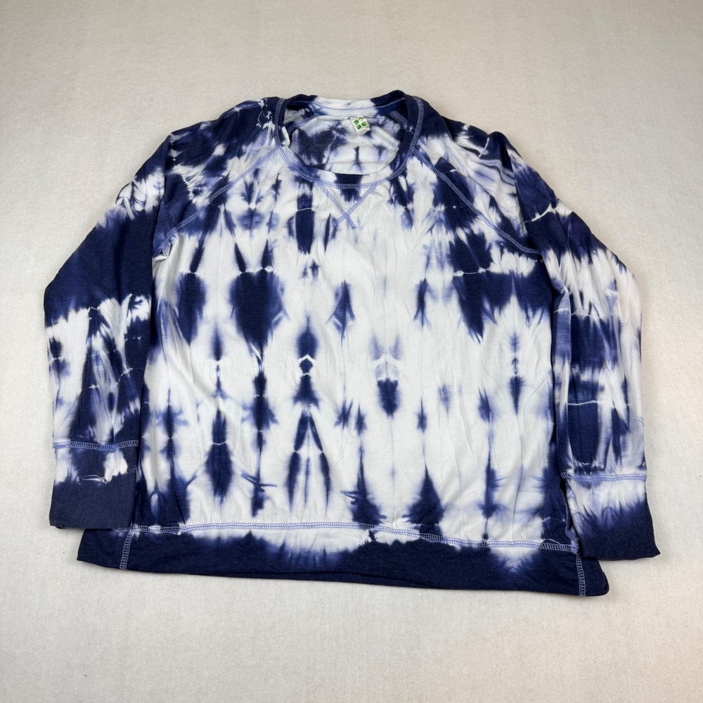 Green Tea Womens XL Tie Dye Sweatshirt Navy Blue Raglan Long Sleeve Pullover